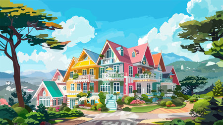 Whimsical Crazy House Hotel in Dalat Vietnam on a Sunny Day in 2019のイラスト素材