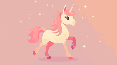Adorable Pastel Pink Unicorn Cartoon Illustration for Kidsのイラスト素材