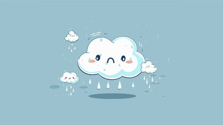 Cute Doodle Cloud Isolated on White Background with Soft Shadowのイラスト素材