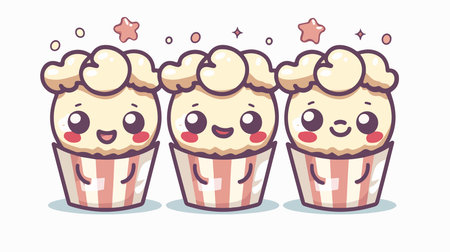 Adorable Cartoon Popcorn Character with Kawaii Expressionのイラスト素材