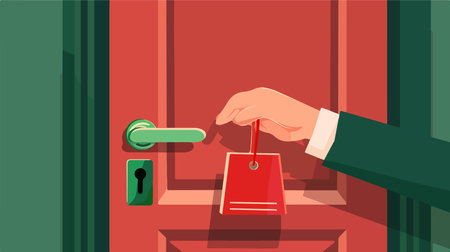 Modern Hotel Room Door Hanger Sign with "Do Not Disturb" and "Service Room" Requestsのイラスト素材