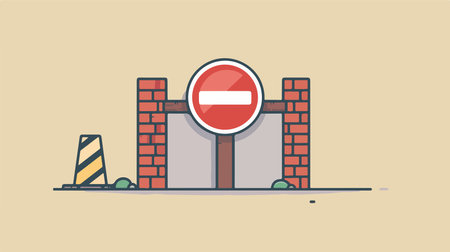 Red and white Do Not Enter road sign icon on a subtle light backgroundのイラスト素材