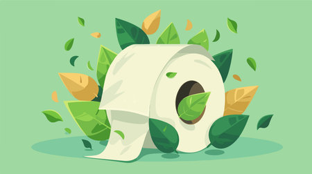 Eco-Friendly Toilet Paper with Botanical Design: Symbol of Sustainable Hygieneのイラスト素材