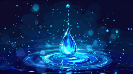 Falling, Glistening Water Droplet in Vector Illustrationのイラスト素材