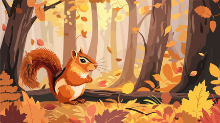 Adorable Chipmunk Admiring the Vibrant Autumn Foliage in the Forestのイラスト素材