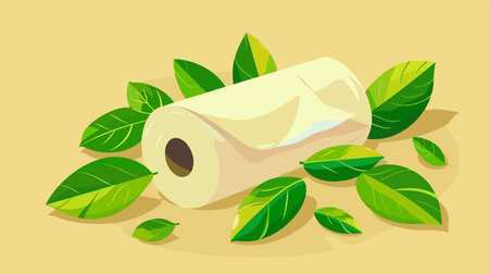 Eco-Friendly Toilet Paper with Botanical Design: Symbol of Sustainable Hygieneのイラスト素材