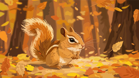 Adorable Chipmunk Admiring the Vibrant Autumn Foliage in the Forestのイラスト素材