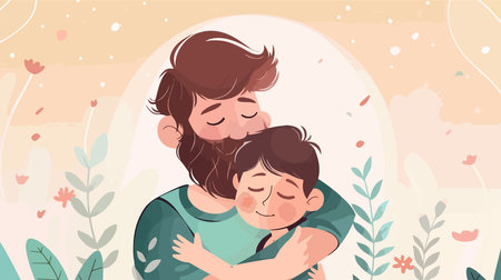 Father and Son United on International Day of the Son or Fatherのイラスト素材