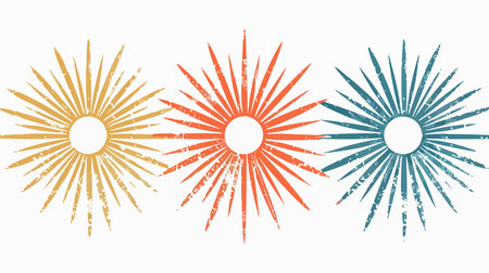 Hand-drawn Sunburst Designs in Retro Styleのイラスト素材
