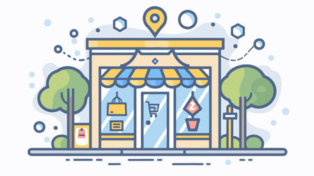 Precise GPS Location of a Store Represented by a Map Pointer Iconのイラスト素材