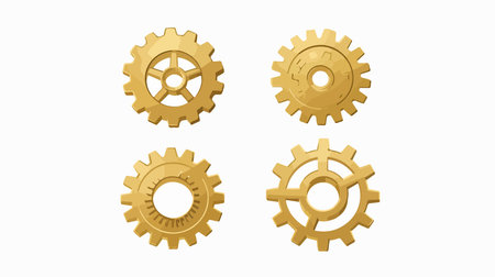 White Background Featuring Four Symbolic Gear Iconsのイラスト素材