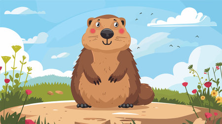 Groundhog Character in a Vector Illustration, Perfect for Groundhog Day Celebrationsのイラスト素材