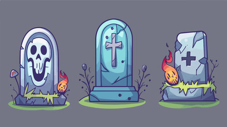 Spooky Cartoon Headstone for Halloween Decorationのイラスト素材