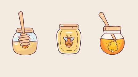 Golden Honey Jar on a Bright Background: A Symbol of Sweetness and Nature's Delightsのイラスト素材