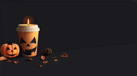 DIY Jack-o'-Lantern from a Paper Coffee Cup with Lit Candleのイラスト素材