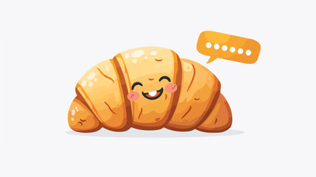 Adorable Croissant with a Cute Speech Bubble Proclaiming "Kawaii"のイラスト素材