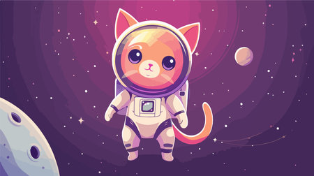 Adorable Cartoon Cat in Space Suit Ready for Cosmic Adventuresのイラスト素材