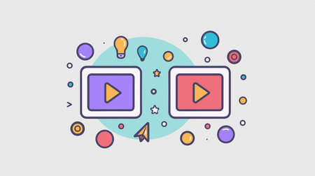 Modern Live Streaming Symbol with Blue Background and Illuminated Buttonのイラスト素材