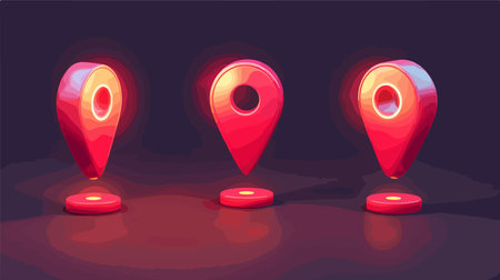 3D Location Pin Button with Neumorphism Style on a Red Map Backgroundのイラスト素材