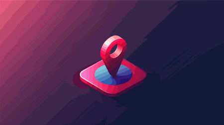 3D Location Pin Button with Neumorphism Style on a Red Map Backgroundのイラスト素材