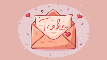 Thank You Message in Pink Envelope with Heartsのイラスト素材