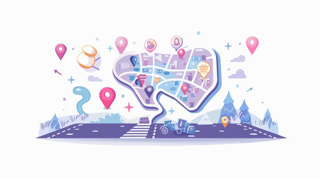 Modern Map with Pinpoint in Soft and Subtle Neumorphism Style for Businessesのイラスト素材