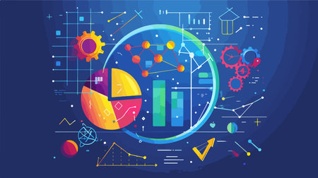 Mathematical Formulas and Graphs Adorning a Circular Canvasのイラスト素材