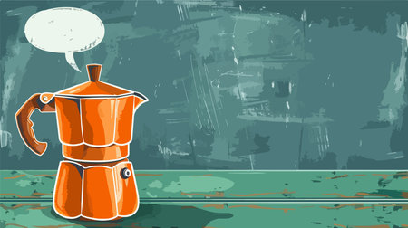 Cartoon Moka Pot with Speech Bubble on Chalkboard Vectorのイラスト素材