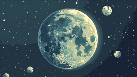 Detailed Illustration of Moon's Surface with Craters and Satellite Symbol