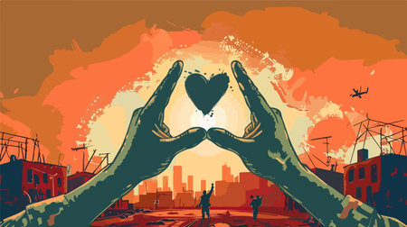 Gesture of Peace and Love: Heart-Shaped Hand Symbol for Harmonyのイラスト素材