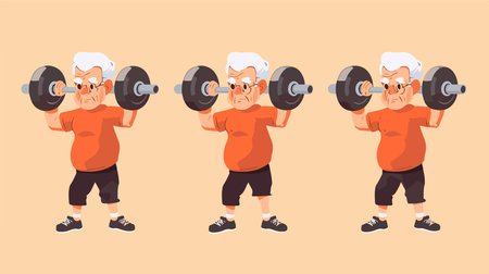 Elderly Man Strengthens Muscles with Dumbbell Fitness Workoutのイラスト素材
