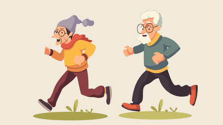 Elderly Couple Jogging Together in Active and Healthy Lifestyleのイラスト素材