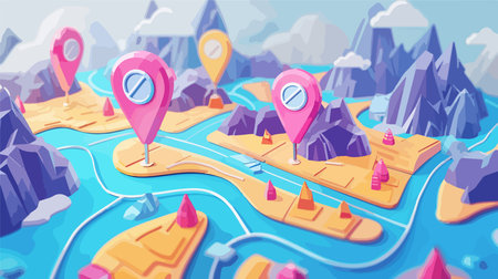 Modern Map with Pinpoint in Soft and Subtle Neumorphism Style for Businessesのイラスト素材