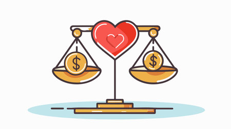 Outline Icon Representing the Delicate Balance Between Love and Moneyのイラスト素材