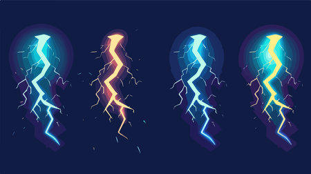Flat Concept of Electric Lightning in Blue, Gradient Fill with White Outlineのイラスト素材