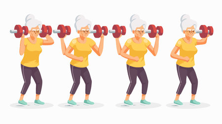 Senior Fitness: Elderly Woman Strengthens Muscles with Dumbbellsのイラスト素材