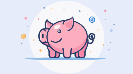 Piggy Bank with Money Savings Symbol on Light Backgroundのイラスト素材