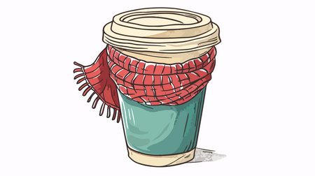Cozy Paper Coffee Cup in a Winter Scarfのイラスト素材