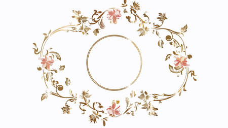 Ornate Floral Round Frame Isolated on White Backgroundのイラスト素材