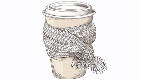 Paper Cup of Coffee Dressed in a Cozy Scarf for the Wintry Commuteのイラスト素材