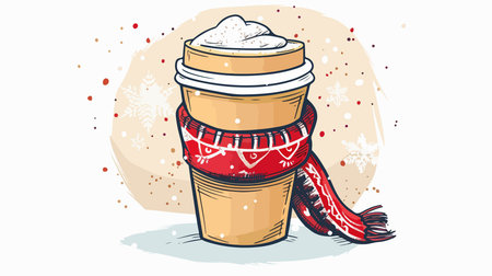 Paper Cup of Coffee Dressed in a Cozy Scarf for the Wintry Commuteのイラスト素材