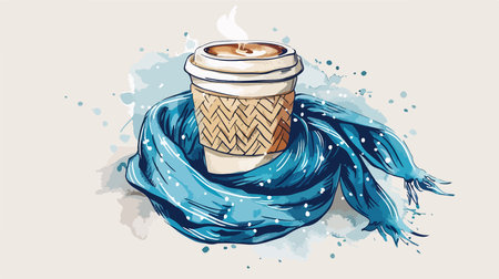 Paper Cup of Coffee Dressed in a Cozy Scarf for the Wintry Commuteのイラスト素材