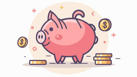 Piggy Bank with Money Savings Symbol on Light Backgroundのイラスト素材