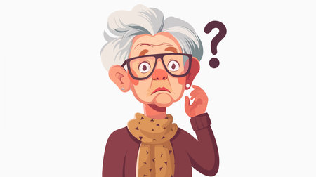 Contemplative Grandmother with Glasses Pondering a Questionのイラスト素材