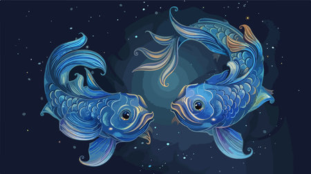 Pisces Zodiac Sign Isolated on a Dark Background in Intricate Vector Illustrationのイラスト素材