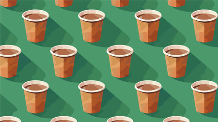 Green Background with Pattern of Eco-Friendly Craft Paper Cupsのイラスト素材
