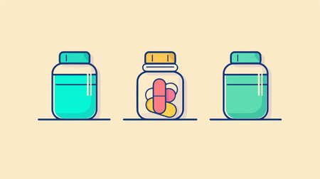 Light Blue Medicine Bottle Icons on Light Backgroundのイラスト素材