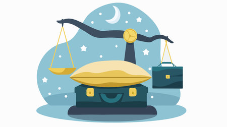 Deciding Between Comfort and Career: Pillow and Briefcase on Scalesのイラスト素材