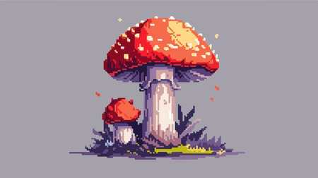 Nostalgic Pixel Art Fly Agaric Mushroom in Retro Styleのイラスト素材