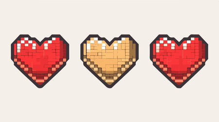 Pixelated Heart Designs in Various Styles with Pastel Color Schemeのイラスト素材